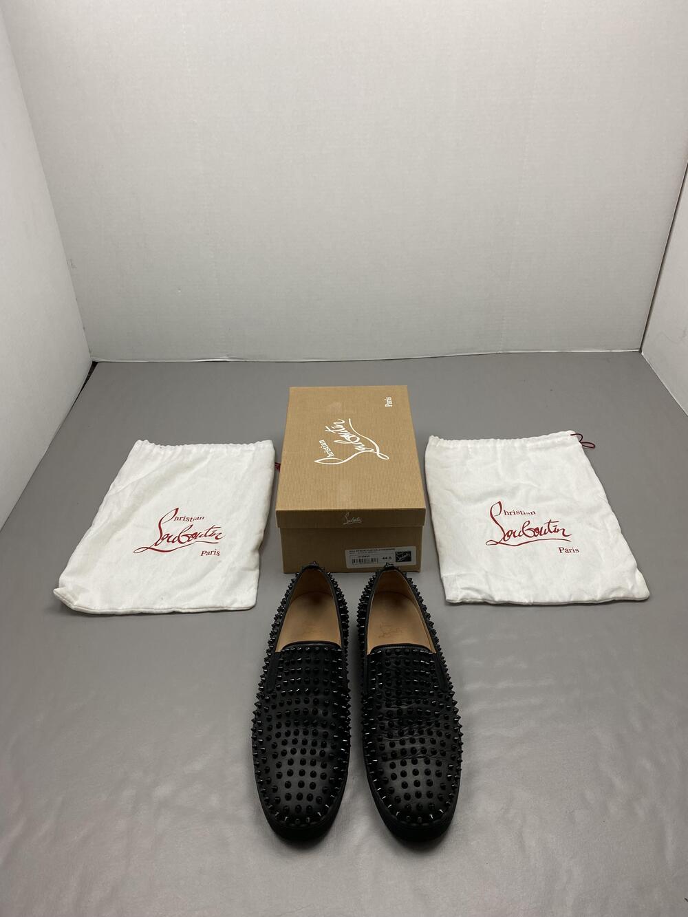 Christian Louboutin Roller-Boat Shoes Mens 13 EU 46 Black Leather Spiked Casual